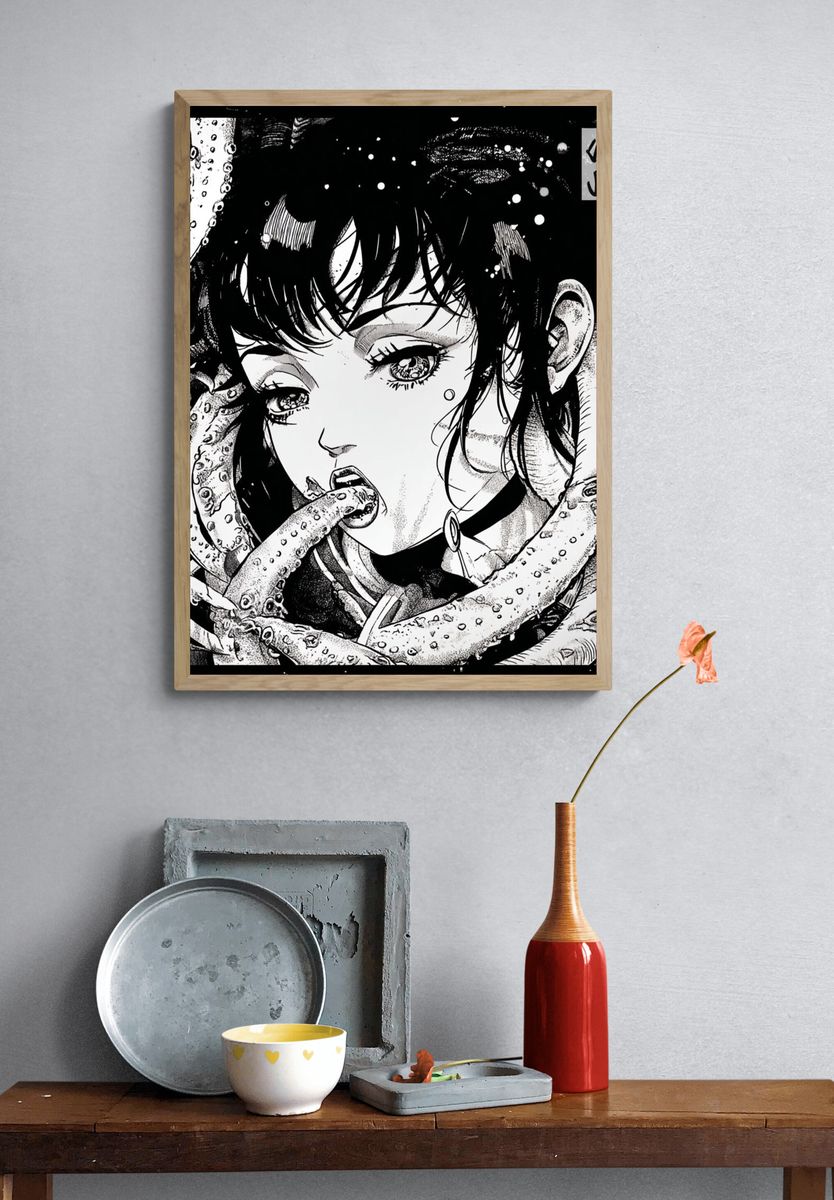 Manga Girl and Tentacles Print. — room view 3
