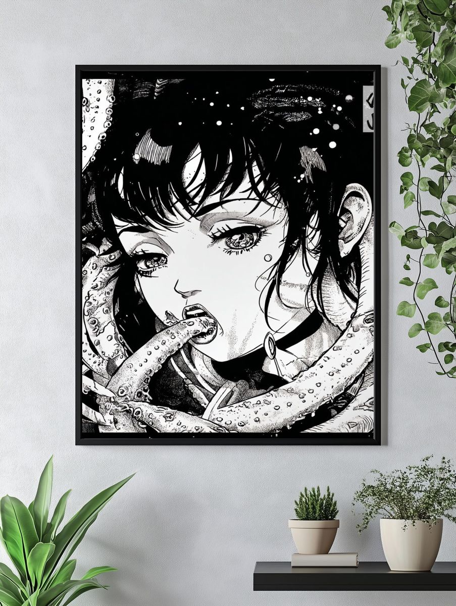 Manga Girl and Tentacles Print. — room view 4