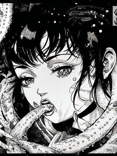 Manga Girl and Tentacles Print. poster
