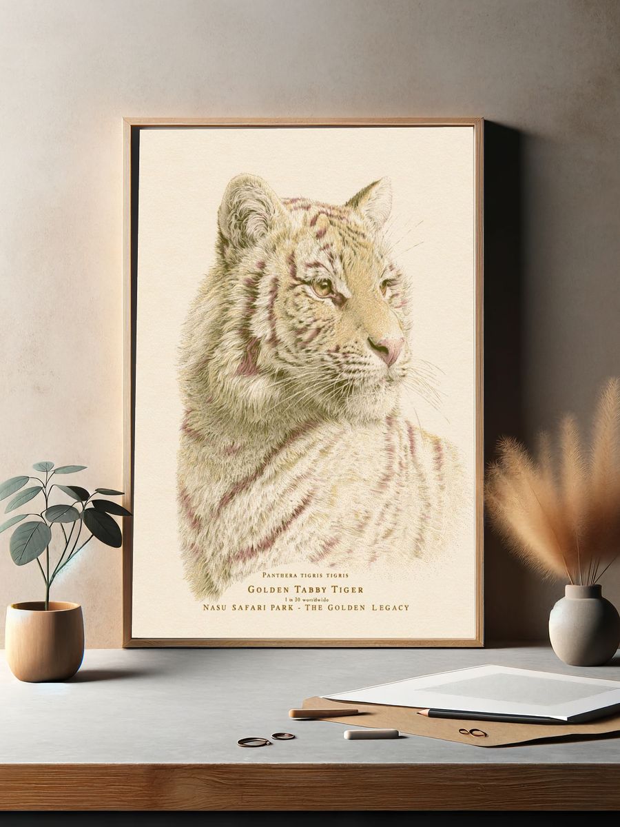 Golden Tabby Tiger Illustration Poster. — room view 2
