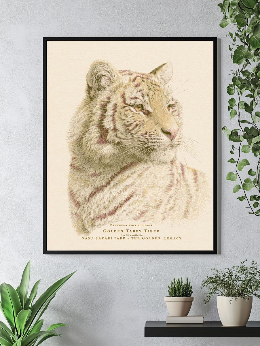 Golden Tabby Tiger Illustration Poster. — room view 4