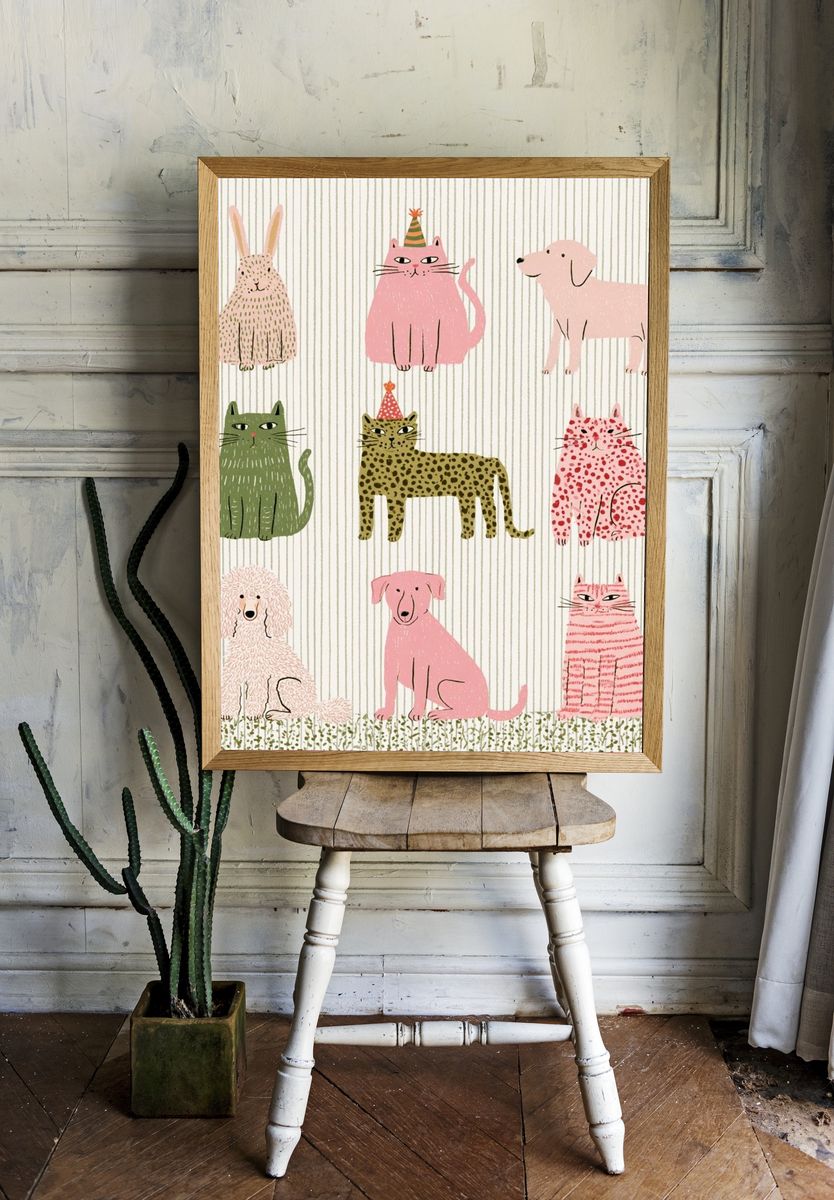 Playful Animal Friends Illustration Poster. room preview