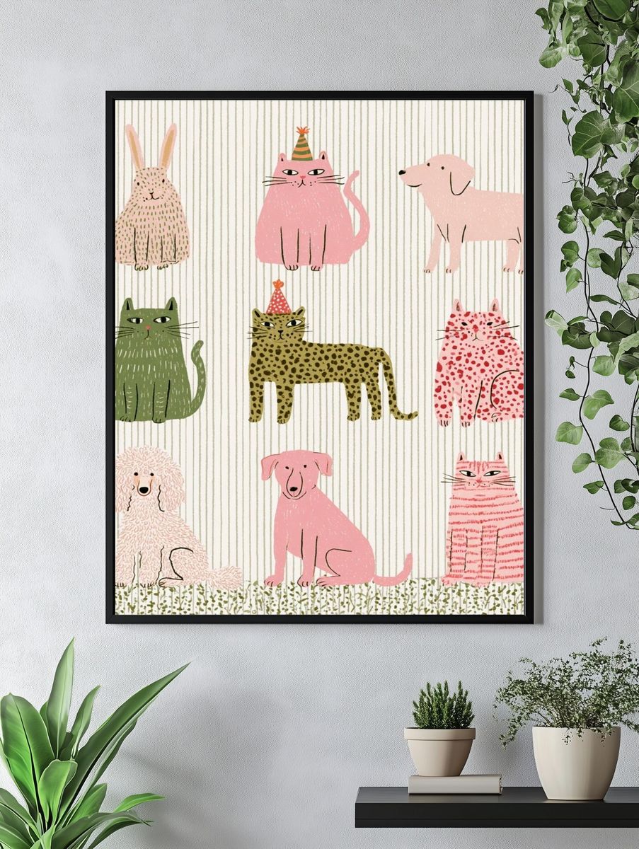 Playful Animal Friends Illustration Poster. — room view 4