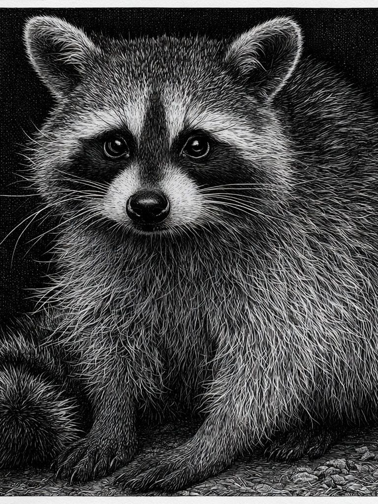 Raccoon Portrait Black-White Print. poster detail