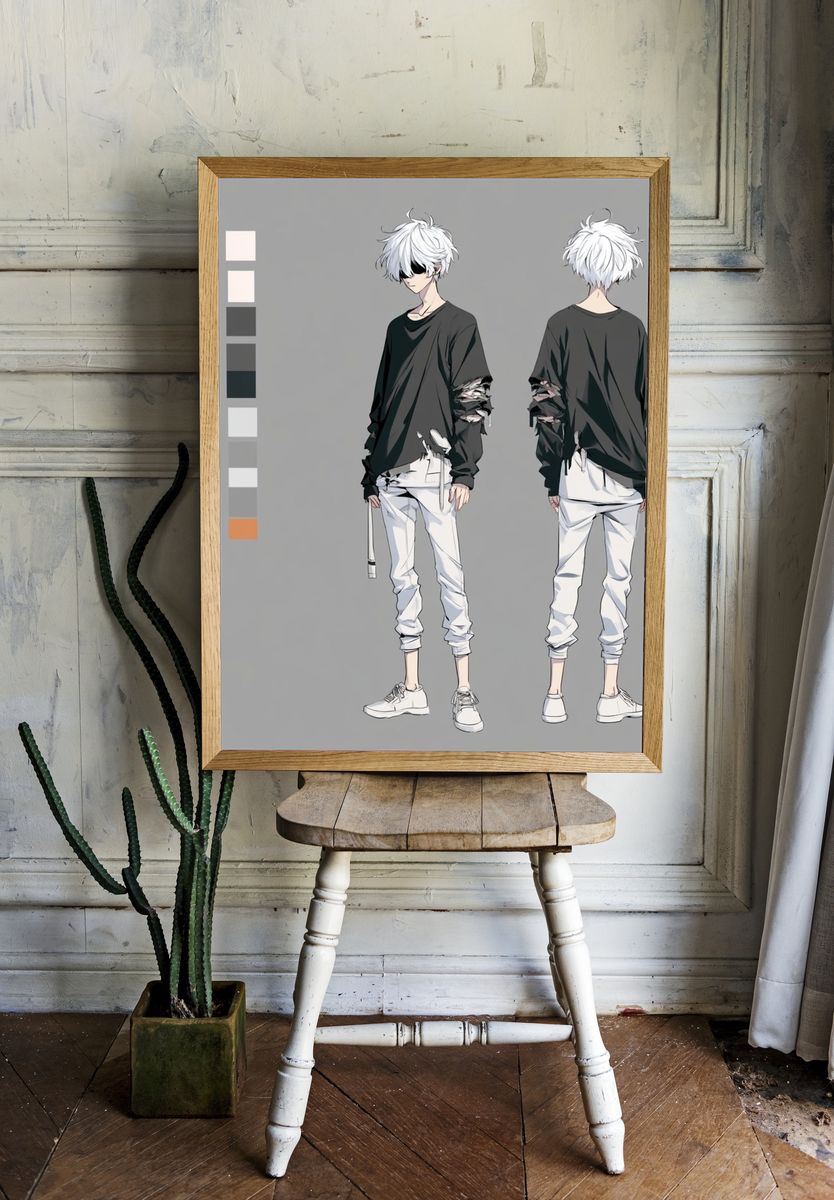 White-Haired Anime Character Poster. room preview