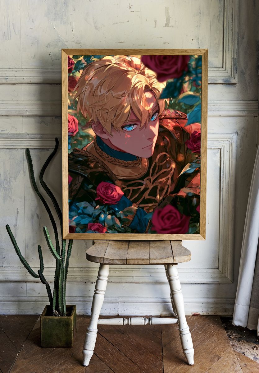 Blond Anime Rose Portrait Print. room preview