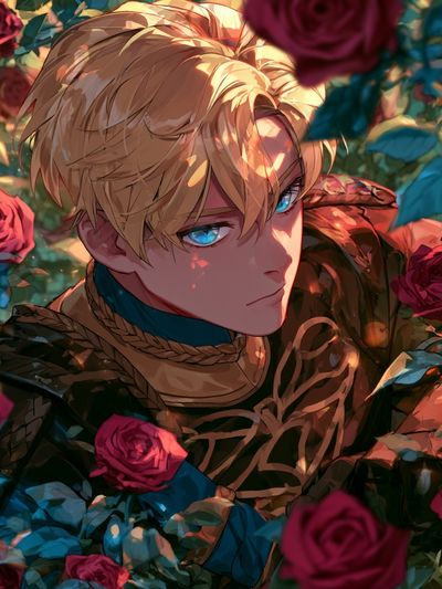 Blond Anime Rose Portrait Print.