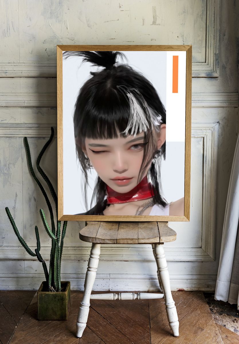 Anime Portrait Digital Art Print. room preview