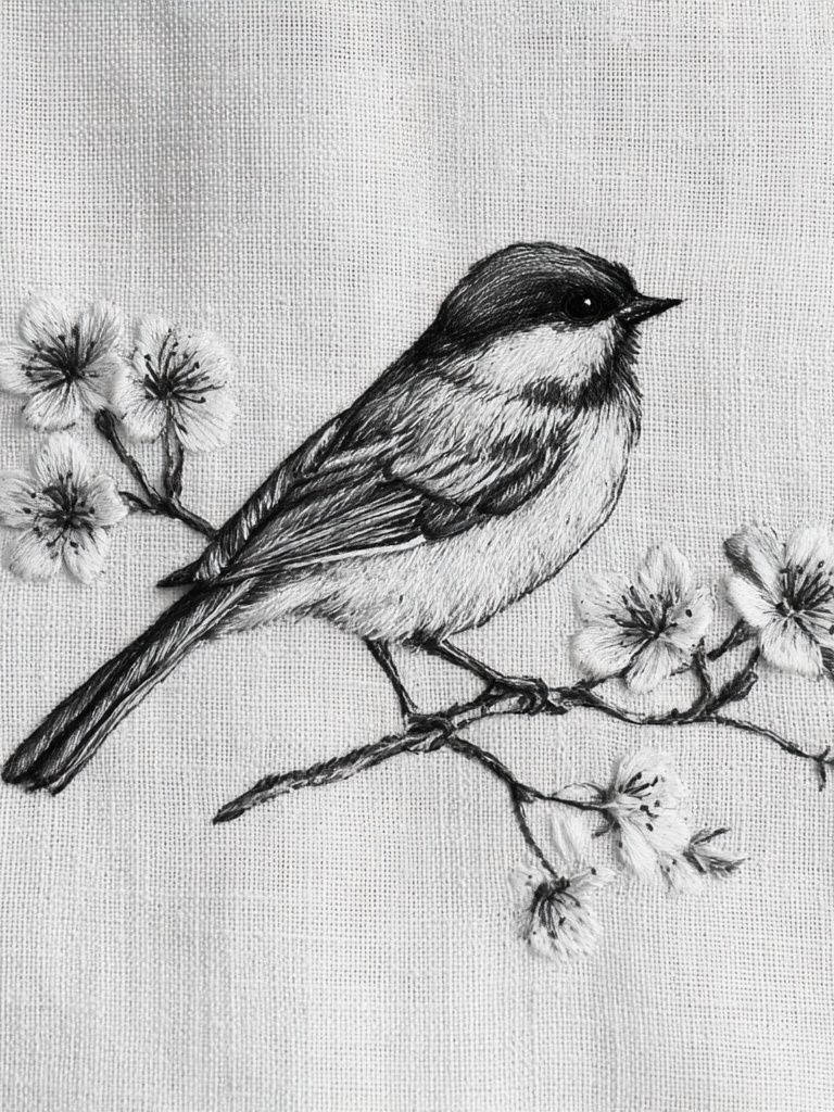 Chickadee Blossom Sketch Poster. poster detail