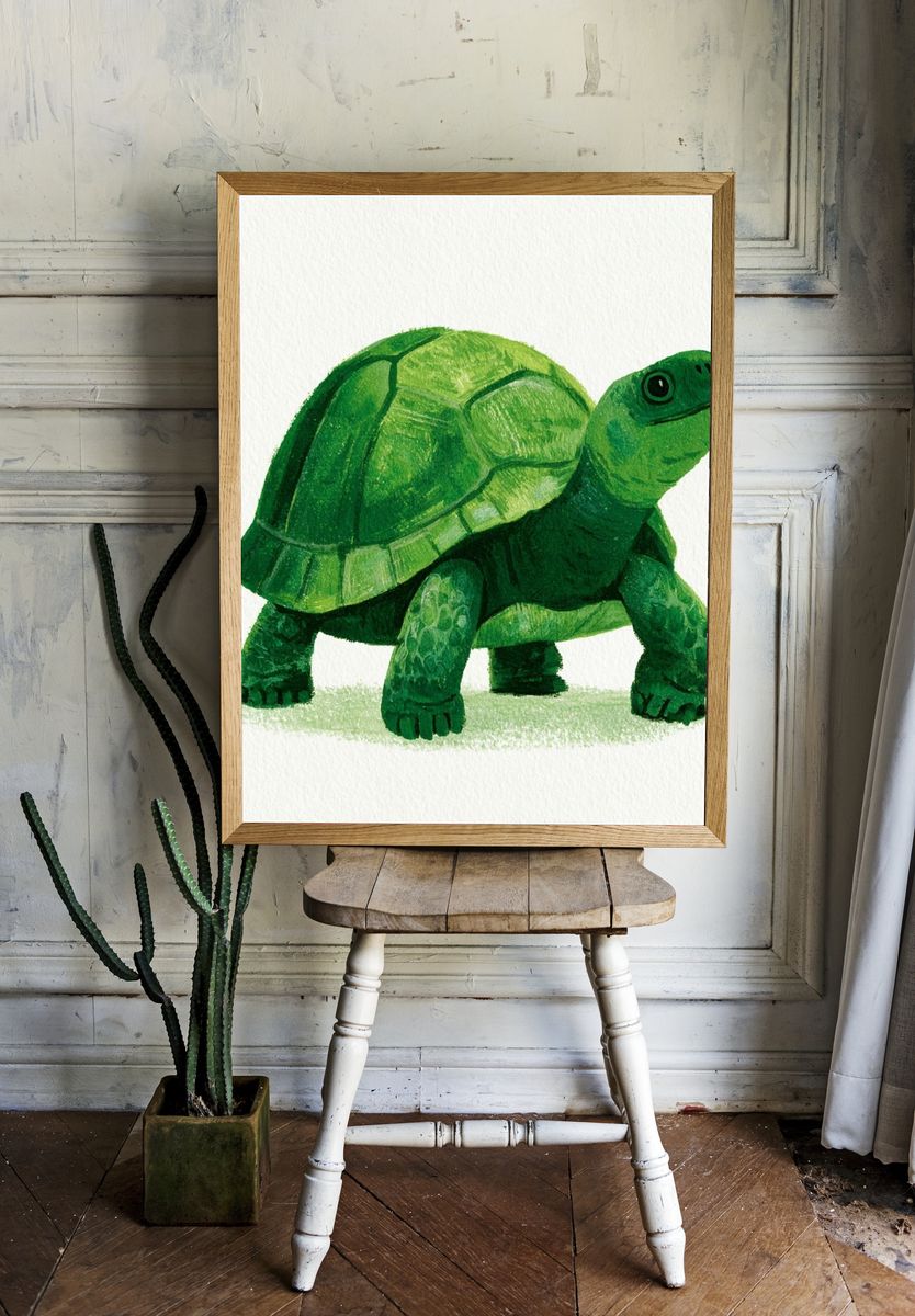 Green Turtle Watercolor Print. — room view 1