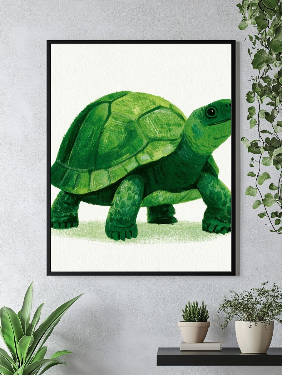 Green Turtle Watercolor Print. — room view 4