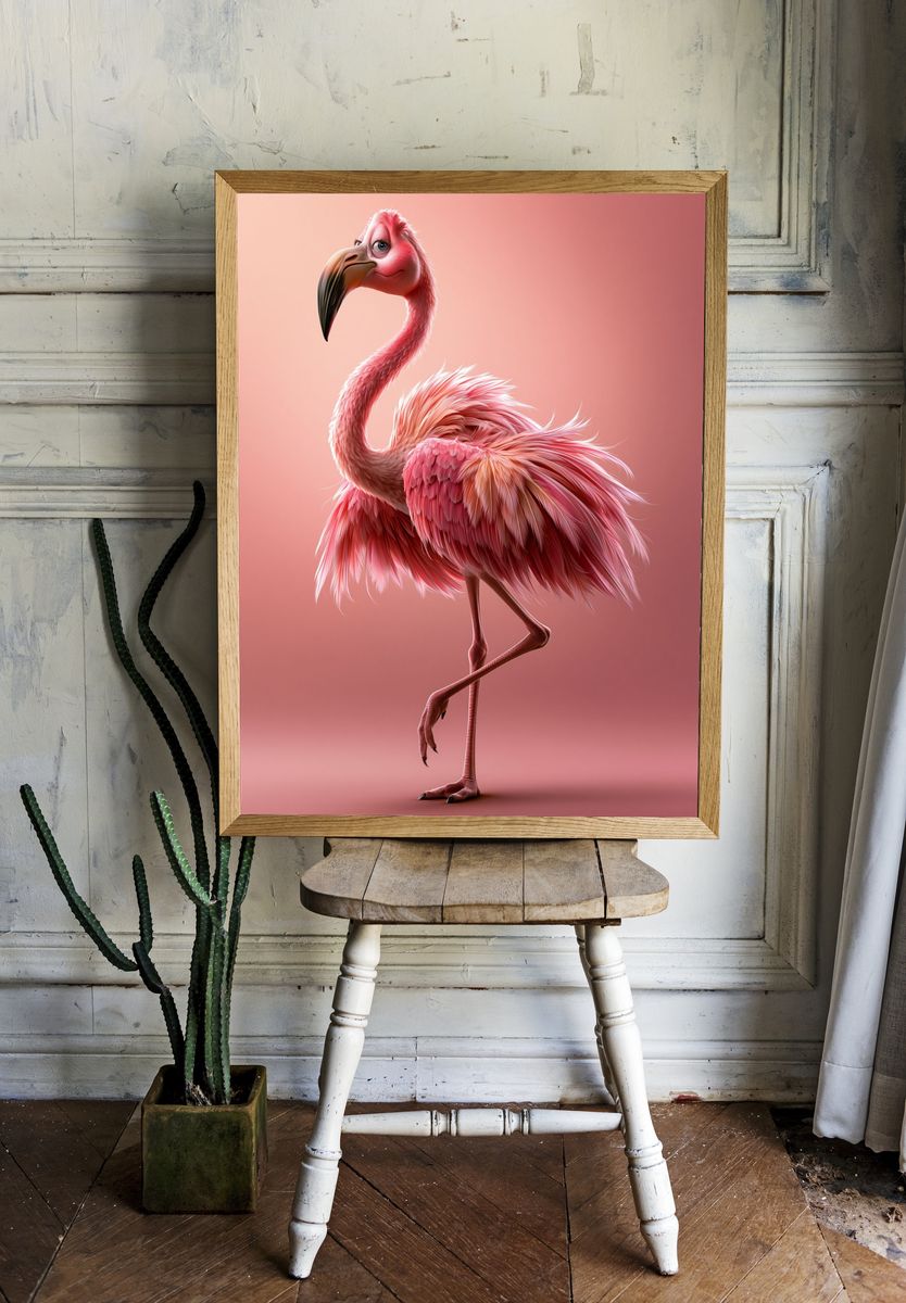 Pink Flamingo Illustration Poster. — room view 1