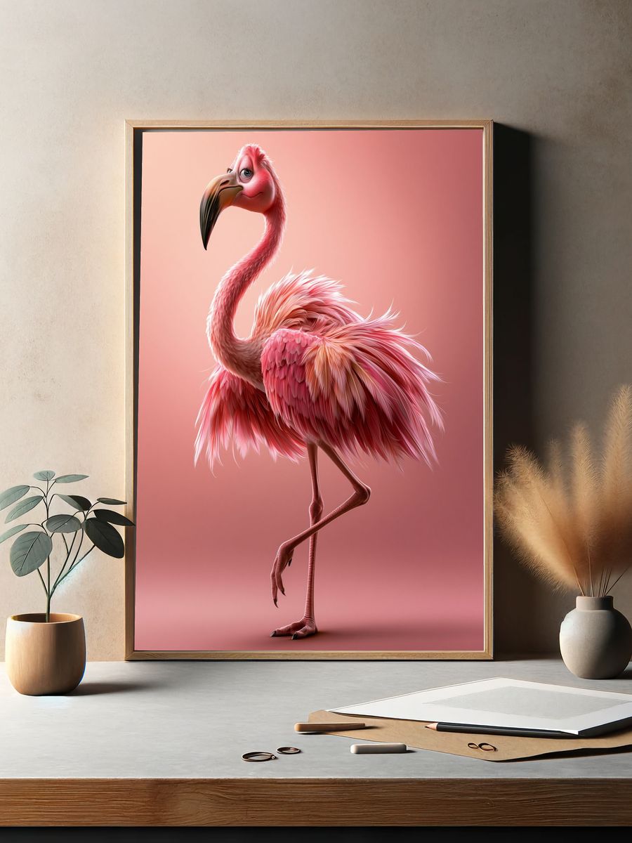 Pink Flamingo Illustration Poster. — room view 2