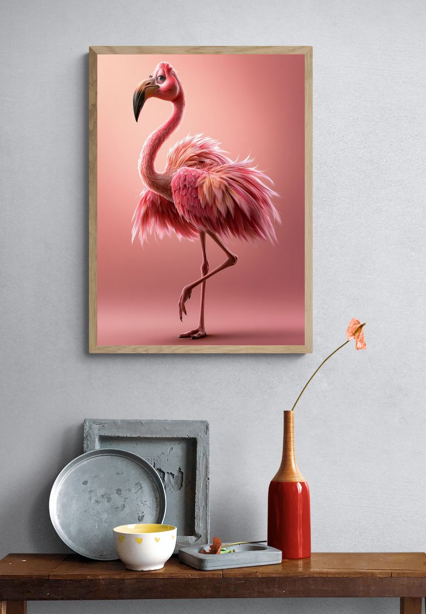 Pink Flamingo Illustration Poster. — room view 3