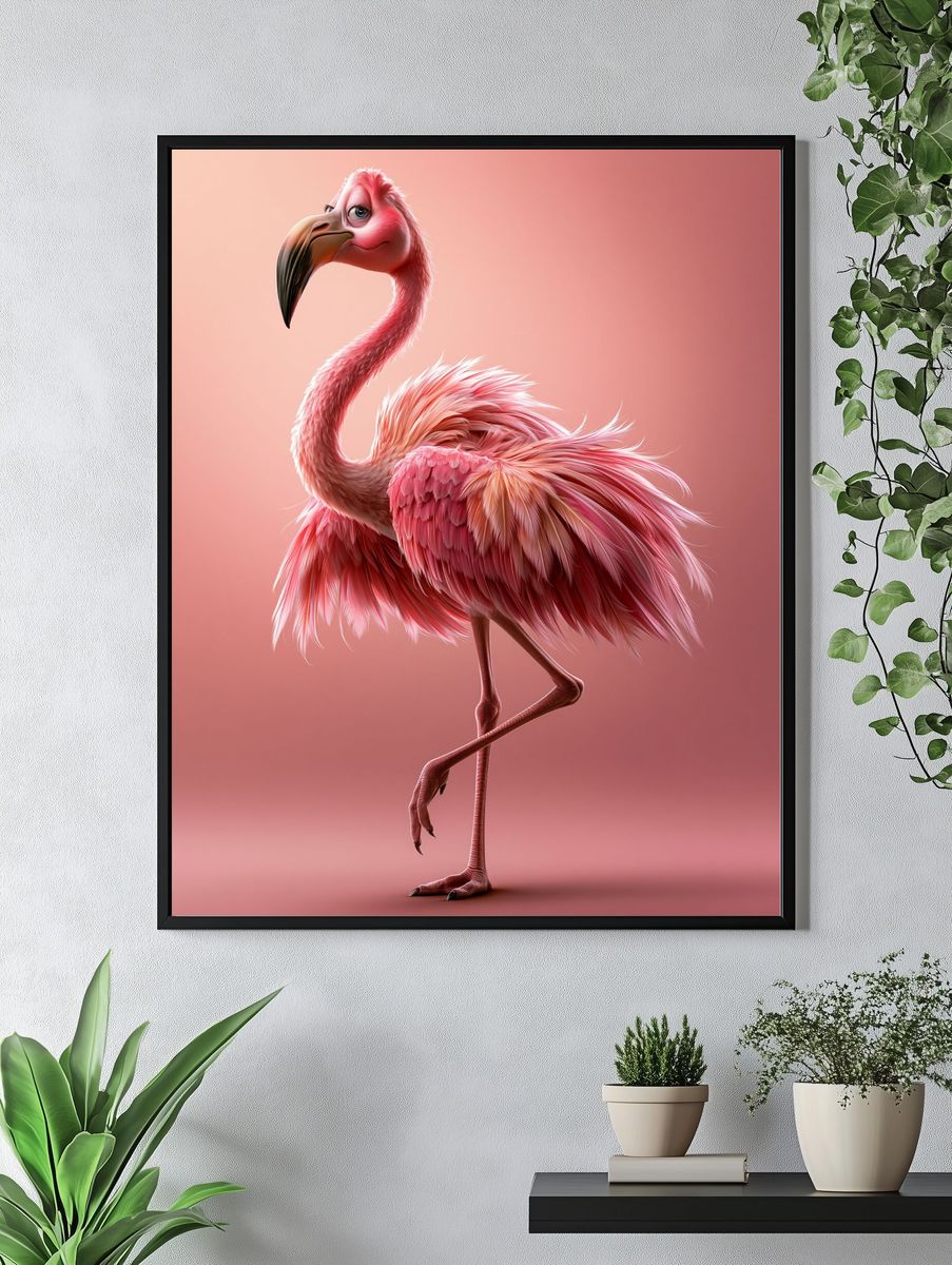 Pink Flamingo Illustration Poster. — room view 4