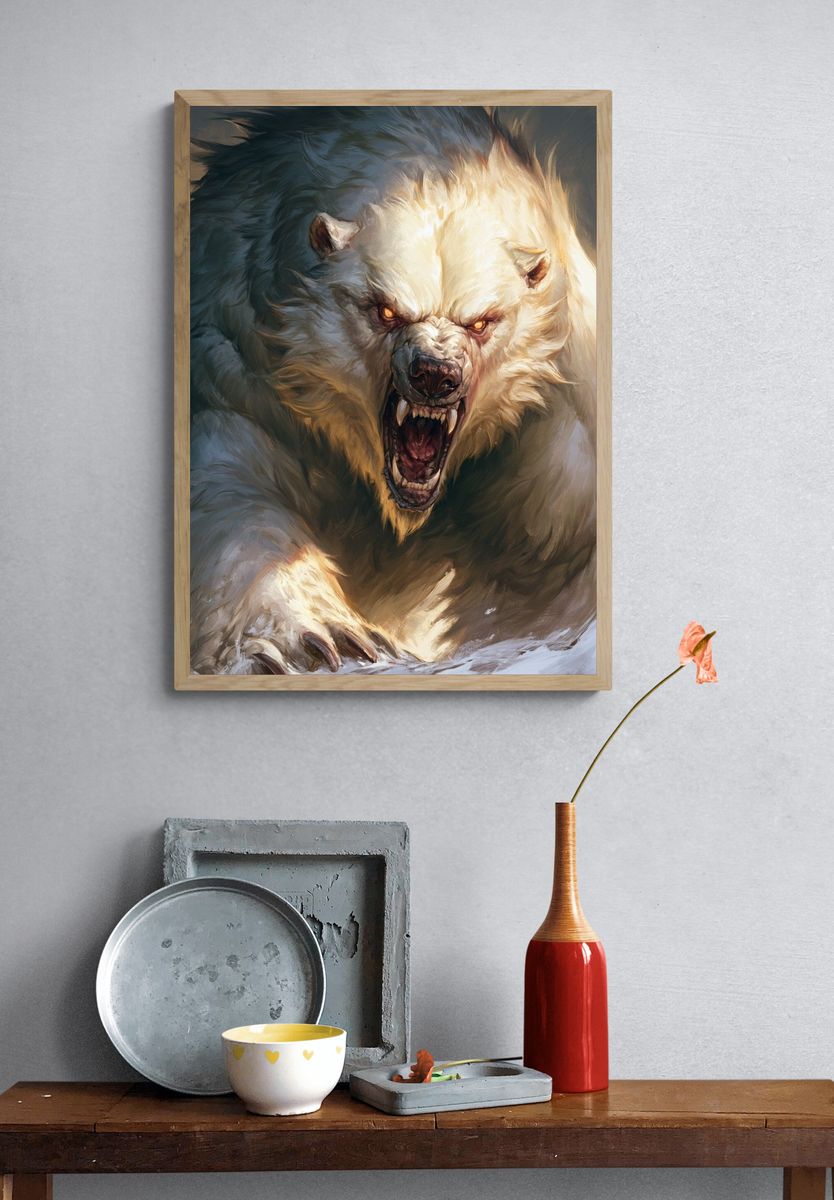 Roaring Polar Bear Illustration Poster. — room view 3