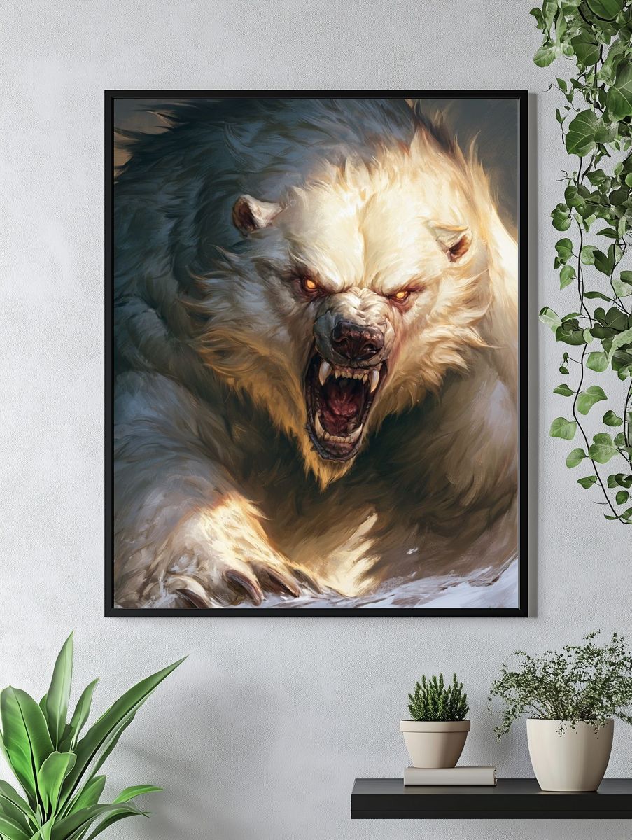 Roaring Polar Bear Illustration Poster. — room view 4
