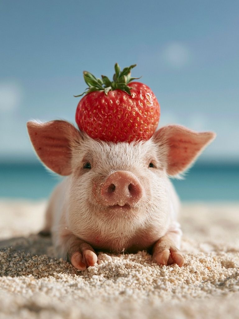 Strawberry Pig Portrait Poster. poster — animals art