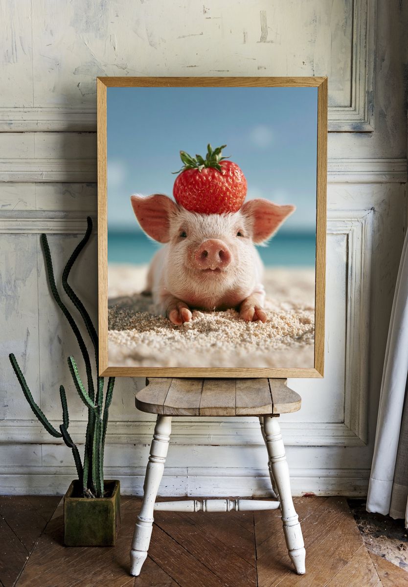 Strawberry Pig Portrait Poster. room preview