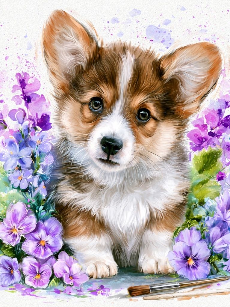 Corgi Floral Watercolor Poster. poster — animals art