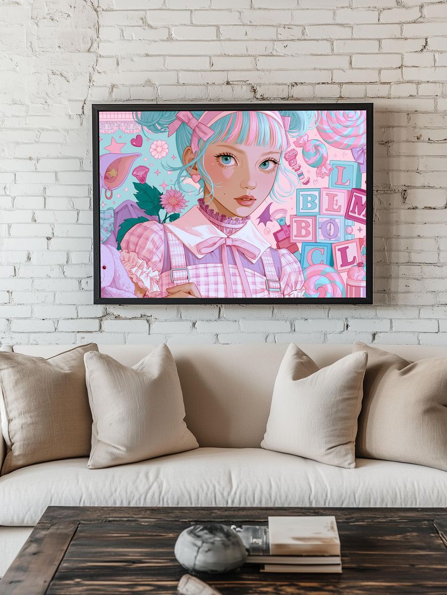 Pastel Anime Girl Illustration Poster. room preview