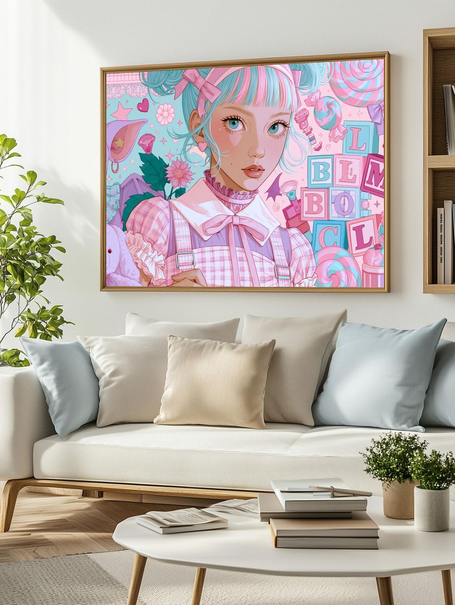 Pastel Anime Girl Illustration Poster. — room view 2