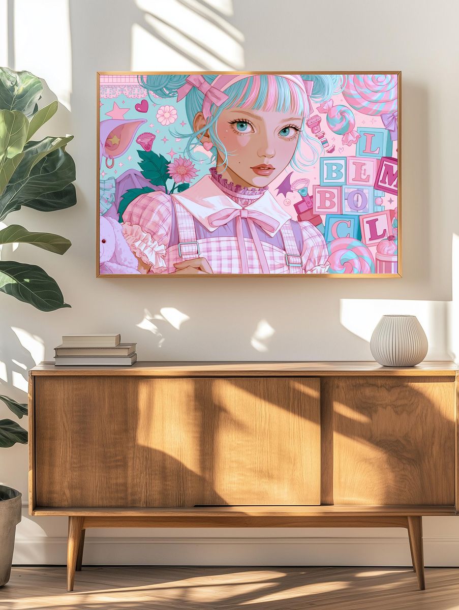 Pastel Anime Girl Illustration Poster. — room view 3