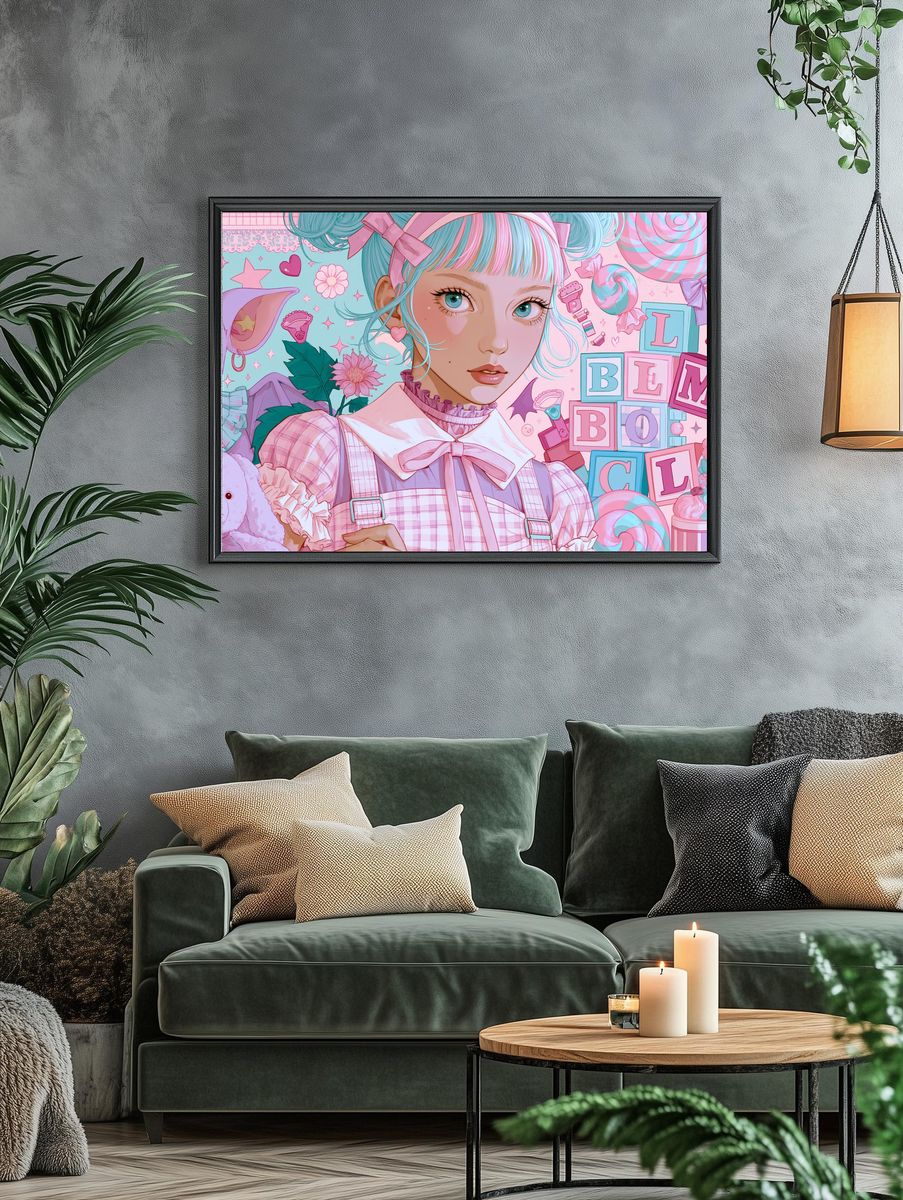 Pastel Anime Girl Illustration Poster. — room view 4