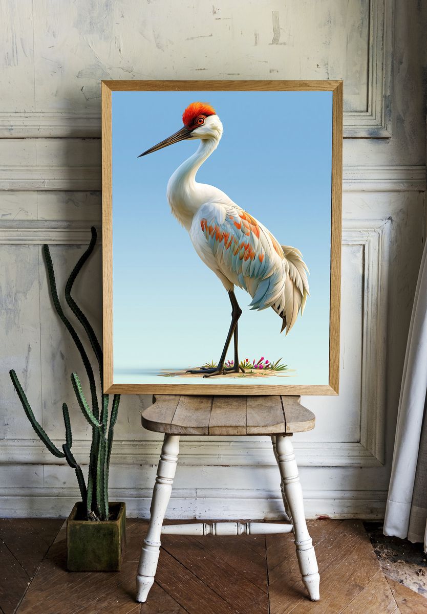 Red-Crowned Crane Illustration Poster. room preview