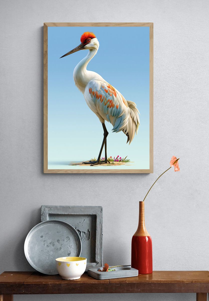 Red-Crowned Crane Illustration Poster. — room view 3