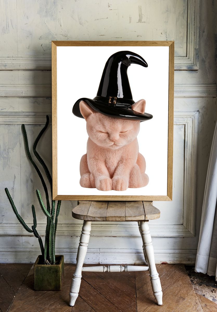 Witch Hat Cat Portrait Print. room preview