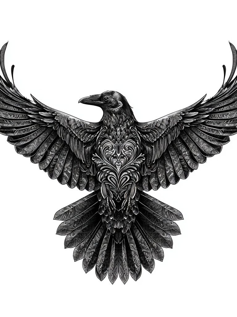 Raven Wings Black-White Print. poster detail
