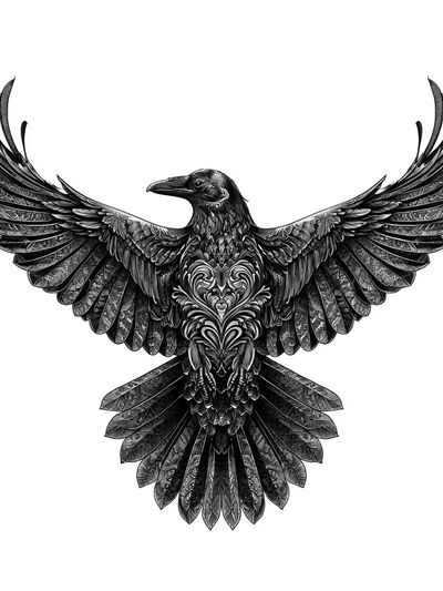 Raven Wings Black-White Print.