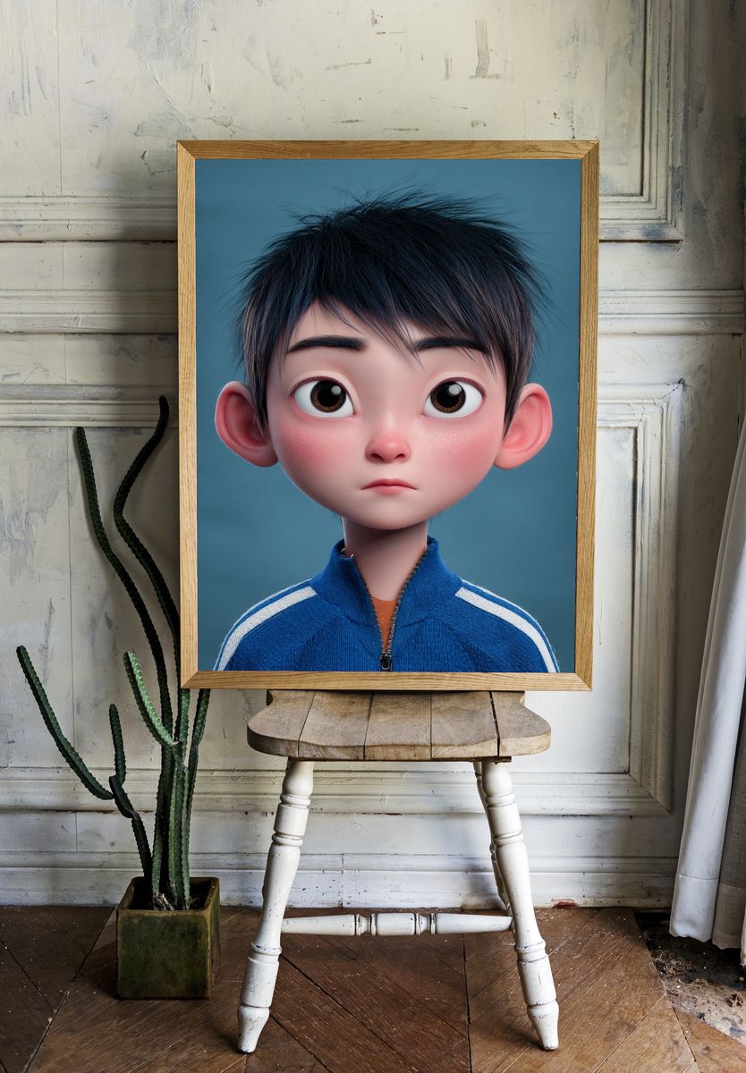 Animated Boy Portrait Print. — room view 1