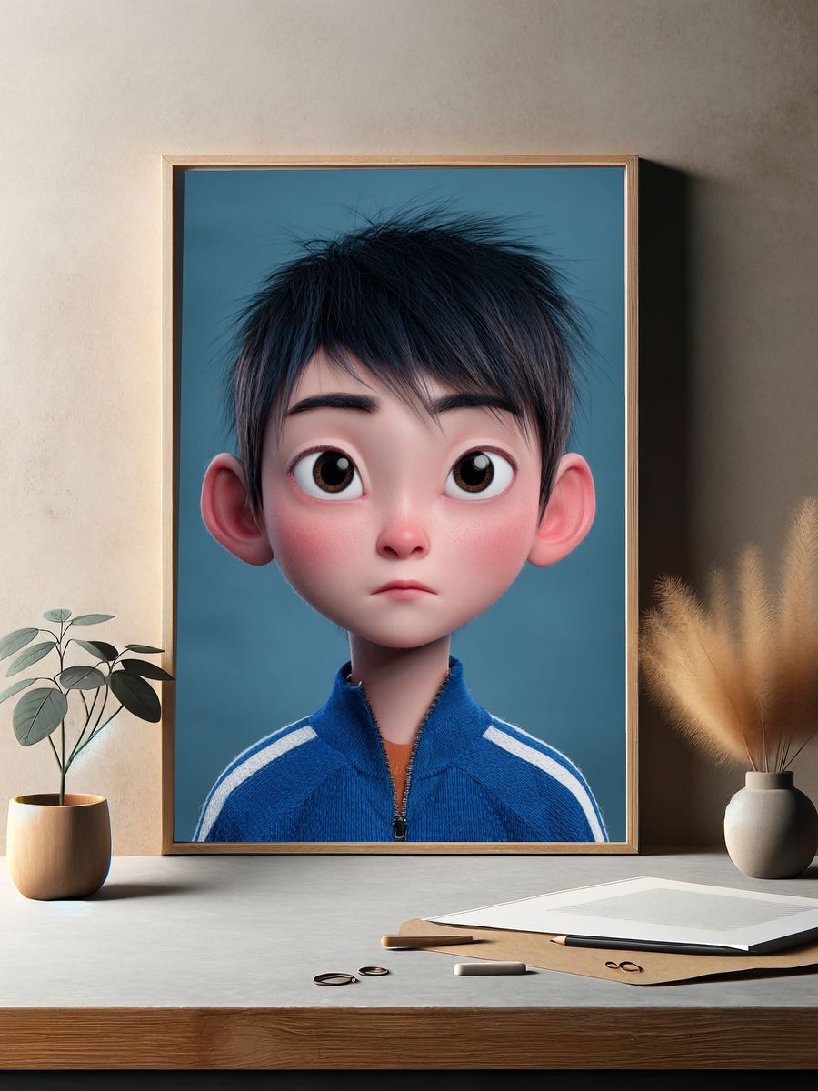 Animated Boy Portrait Print. — room view 2