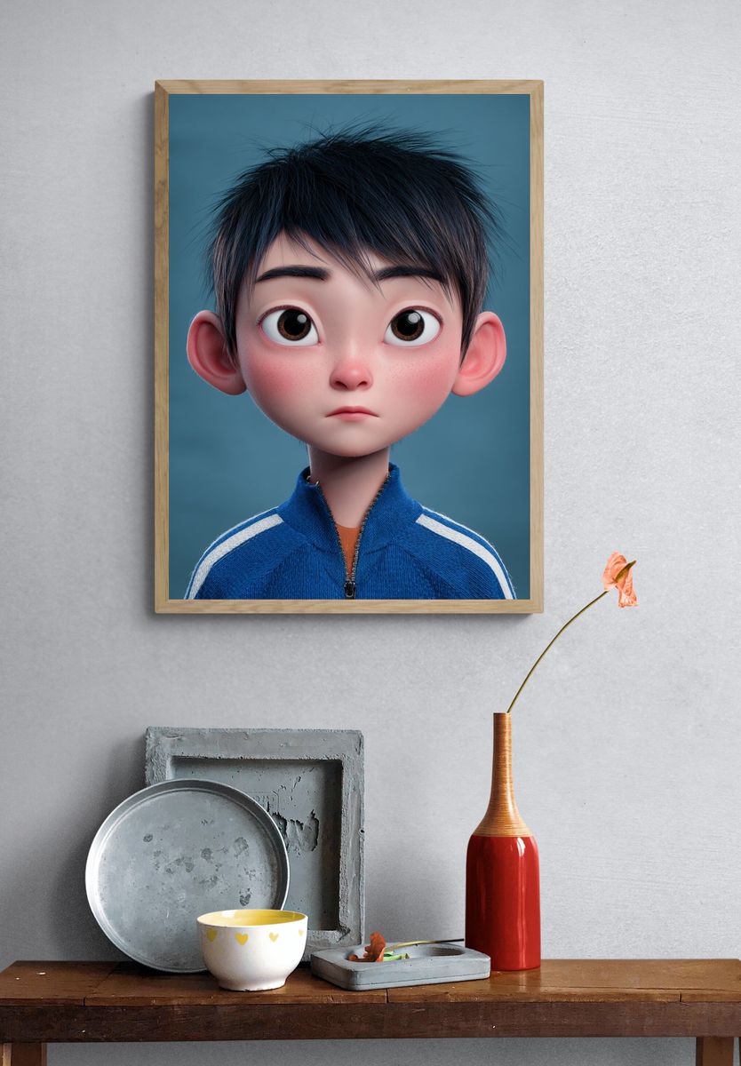 Animated Boy Portrait Print. — room view 3