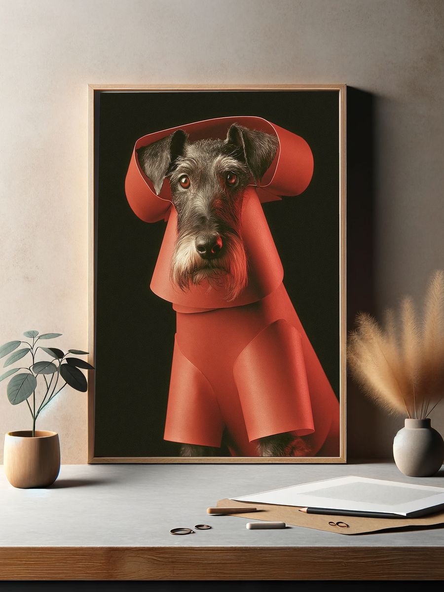 Schnauzer in Red Coat Poster. — room view 2