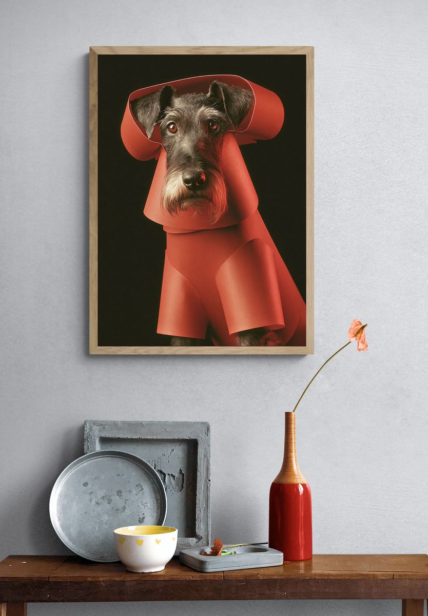 Schnauzer in Red Coat Poster. — room view 3