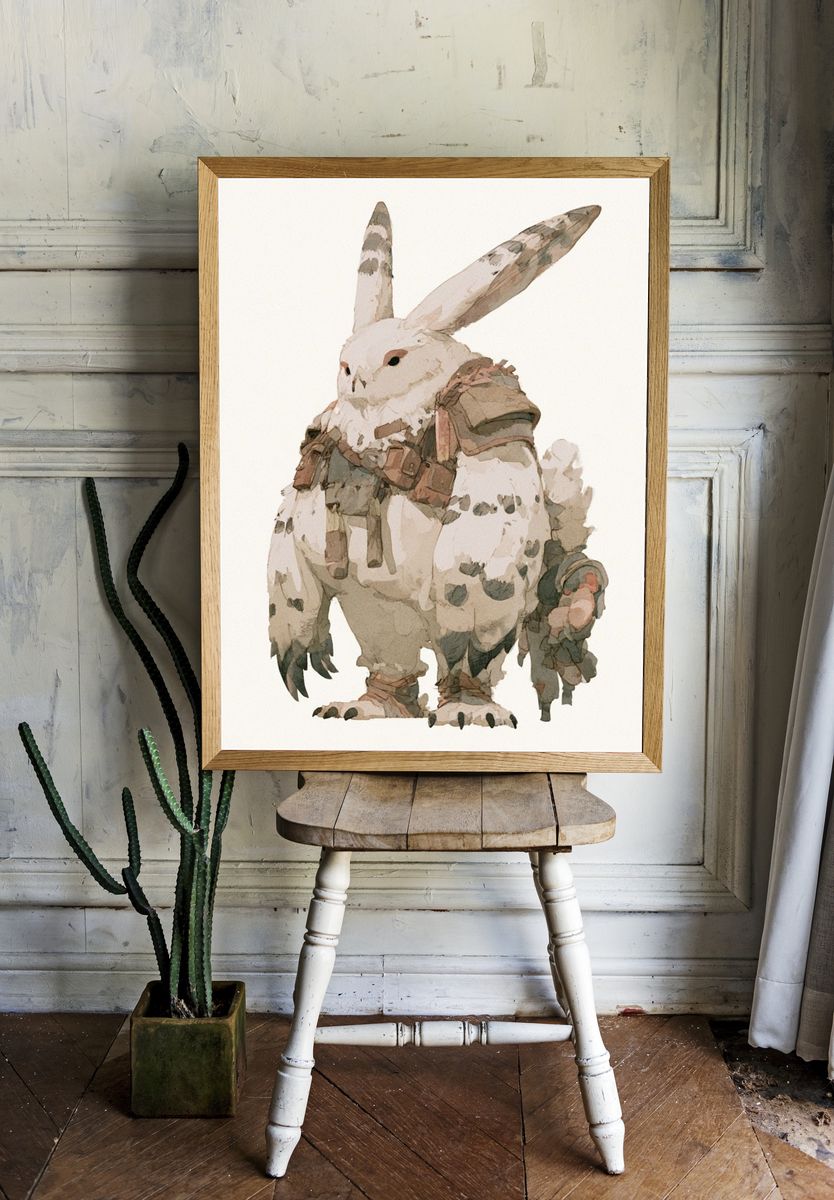 Fantasy Rabbit Watercolor Print. room preview