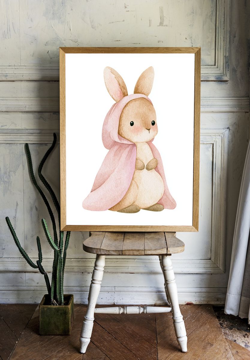 Pink Bunny Watercolor Poster. — room view 1