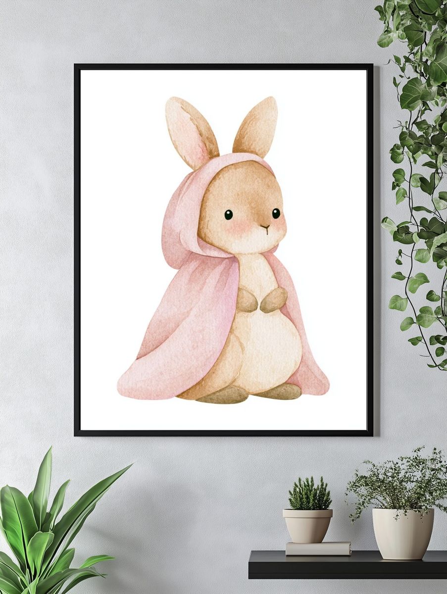 Pink Bunny Watercolor Poster. — room view 4