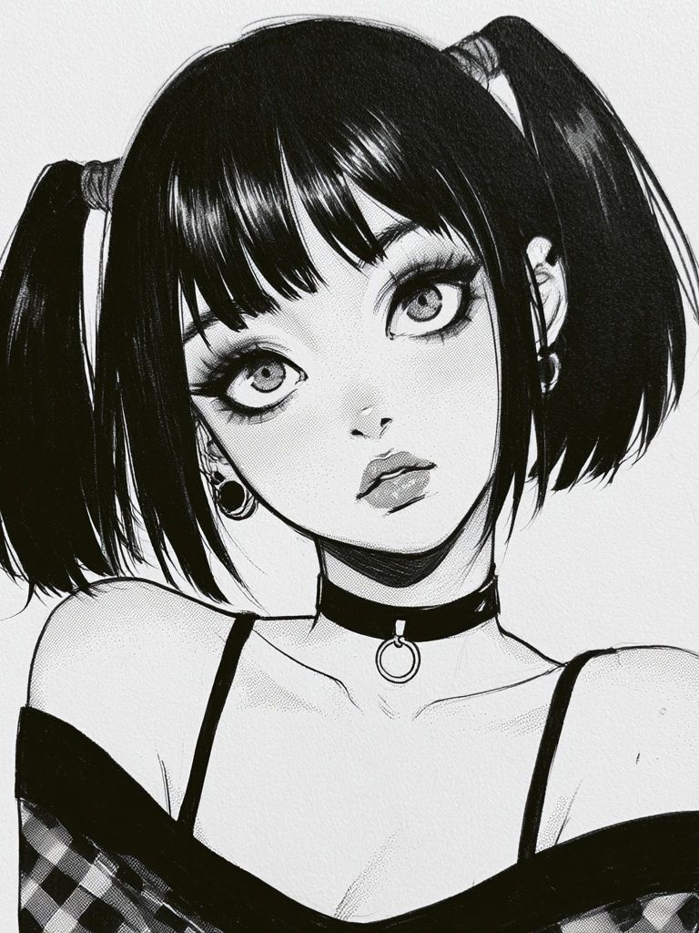 Gothic Anime Girl Portrait Print. poster detail