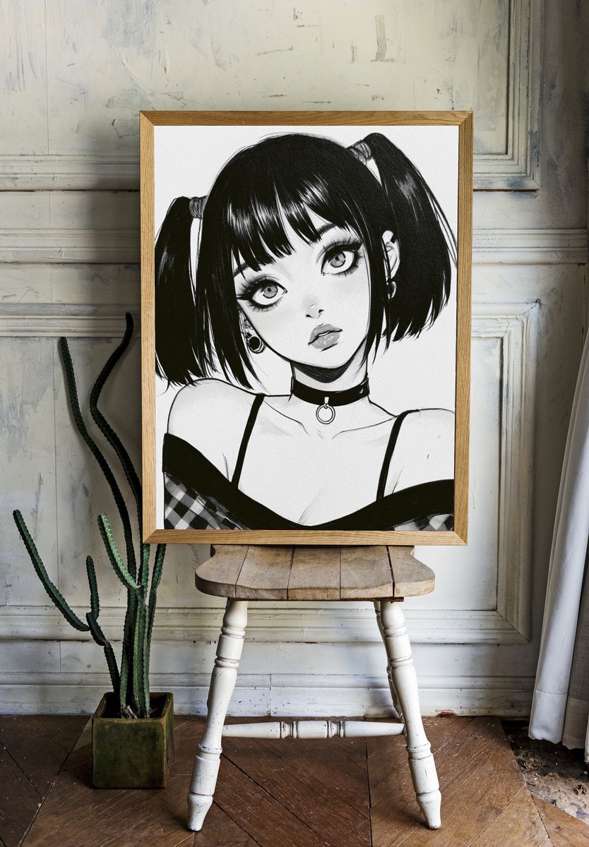 Gothic Anime Girl Portrait Print. — room view 1