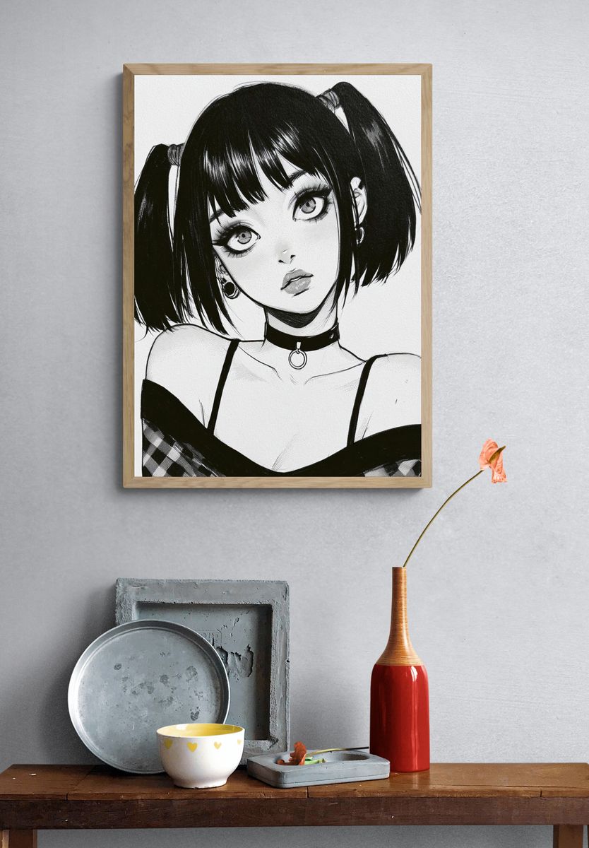 Gothic Anime Girl Portrait Print. — room view 3