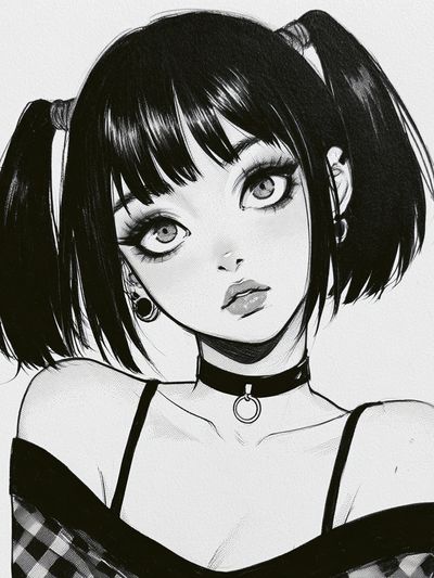 Gothic Anime Girl Portrait Print.