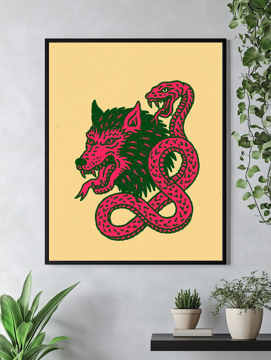Wolf and Snake Illustration Poster. — room view 4