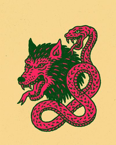 Wolf and Snake Illustration Poster.