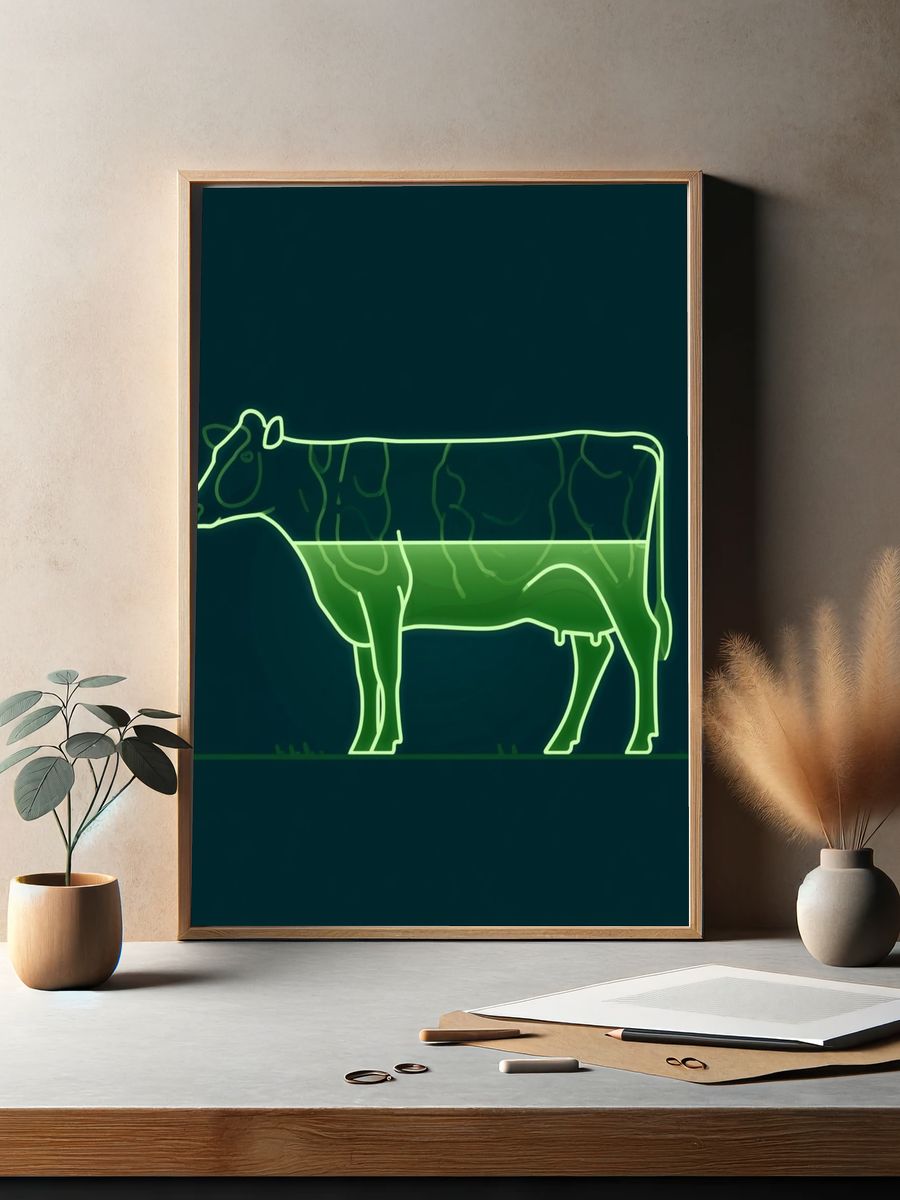 Neon Cow Line Art Poster. — room view 2