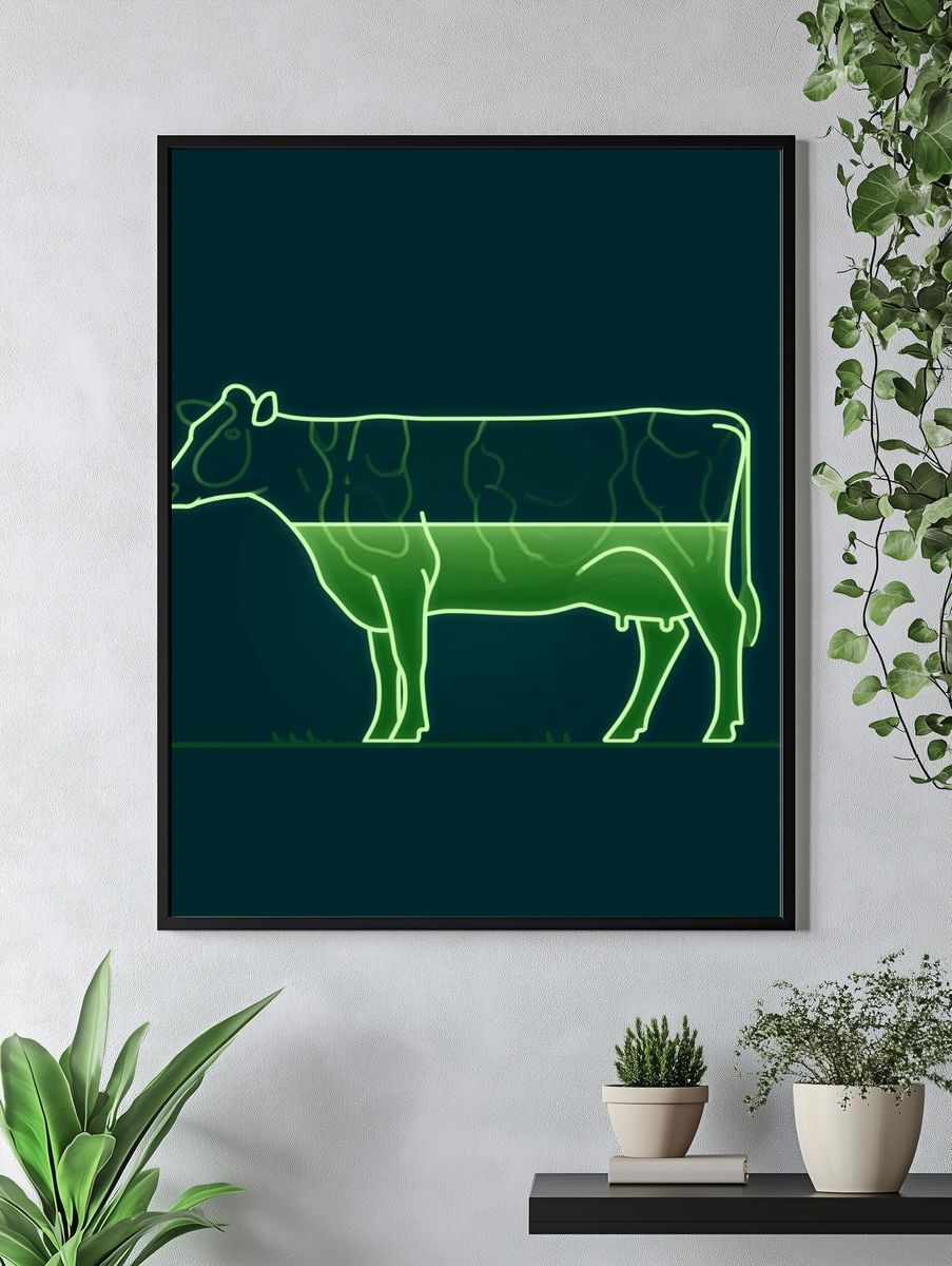 Neon Cow Line Art Poster. — room view 4