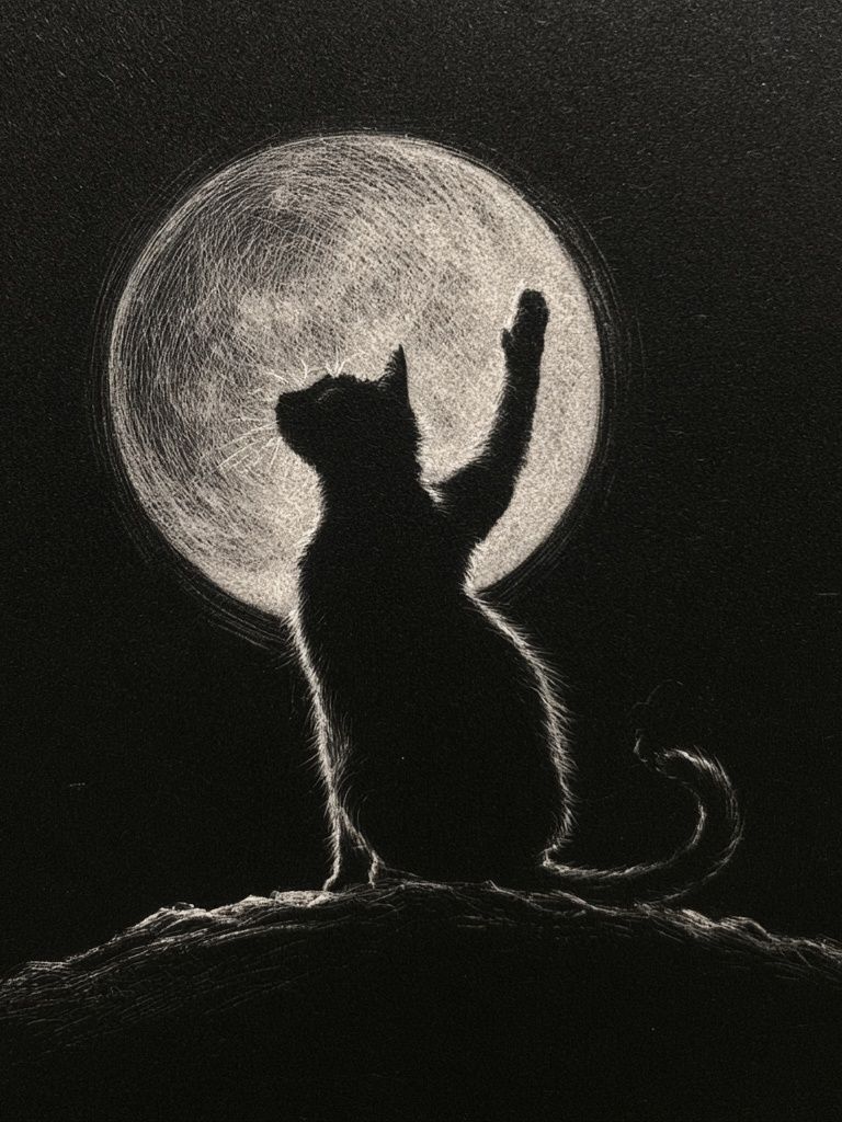 Moonlit Cat Silhouette Print. poster — animals art